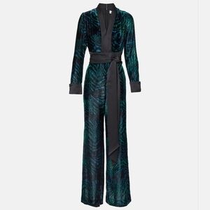 DIANE VON FURSTENBERGVegas tiger-print velvet jumpsuit NWT Size 10 $600